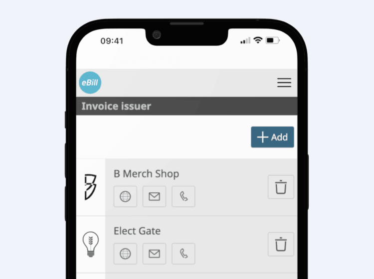 Invoice issuer screen within the app