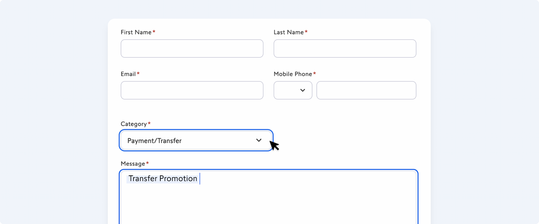 Transfer formular